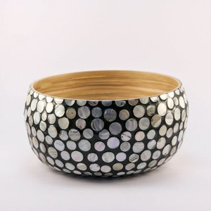 Haute qualité bon prix MOP incrusté bol en bambou filé saladier vaisselle en bambou vaisselle en gros du Vietnam - Product Image 1