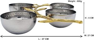 Bols décoratifs argentés en acier de haute qualité avec tige à feuilles dorées attachées, fabriqués à la main en vrac - Product Image 3