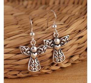 Pendientes colgantes de plata de ley 925 sólida de calidad superior, diseño de gota de Ángel guardián de hadas, colgante fino estampado para fiesta de boda - Product Image 2