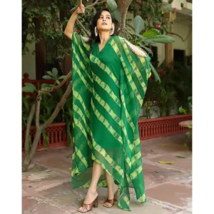 Caftán Verde Beryl, Elegante, Floral, de Viscosa, para Eventos Nocturnos y Uso Diario, Casual, Talla Única, Ropa ODM - Product Image 3