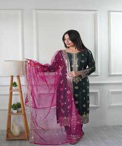 Robes longues en lin vintage pour femmes pakistanaises et indiennes, style A, décontractées, élégantes, sexy, haut et bas, dupatta, vente en gros - Product Image 4
