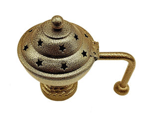 Brûleur d'encens en laiton pur avec finition dorée Décoration de bureau à domicile-Support d'air de parfum aromatique avec poignée pour parfum d'ambiance - Product Image 5