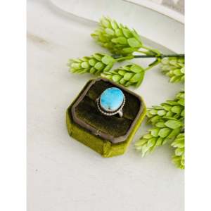 Eli Skeets Blue Ridge Turquoise Rose Gold Plated Sterling Silver <b>Adjustable</b> <b>Ring</b> Bezel Invisible Setting One Size Fits All Gift - Product Image 3