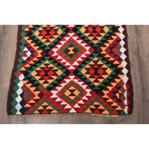 Turkish Vintage Kilim <b>Runner</b> Rug 2.6x9.7 ft, <b>Red</b> Floral Rug Wool - Product Image 2