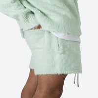 Short en maille personnalisé pour hommes Short surdimensionné en maille de mohair pour hommes avec impression, cordon de serrage et style streetwear moelleux