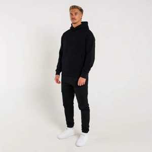 Plain Relaxed Fit Hoodie for Men in Cement and Black - Functional <b>Snap</b> <b>Fastener</b> Hood with a Minimalist Design - Product Image 2