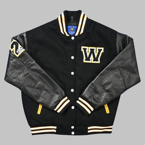 Chaqueta universitaria de lana y cuero PU de gran tamaño para hombres y mujeres Bomber de estilo universitario personalizado con bordado para ropa de calle de invierno - Product Image 1