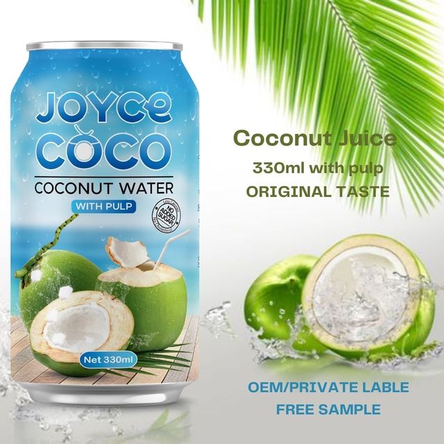 COCO JOYCE 98% Coconut Water Pulp 330ml Can Flavored Sterilized Low-Carb Custom Brand for USA & Canada Retailers | HACCP HALAL