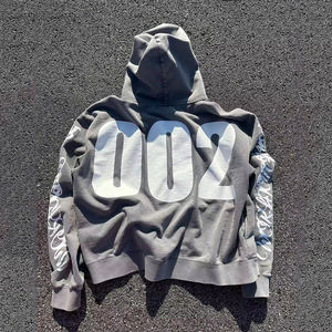 Nueva Ropa de Invierno, Sudadera Corta de Estilo Vintage con Lavado Ácido, Bordada, con Cierre, 100% Algodón de Punto, para Hombre - Product Image 2