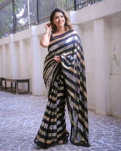 Designer indien de Bollywood dernière tenue de fête exclusive de couleur noire Saree nuptiale superbe look à la mode exclusif Georgette Saree - Product Image 3