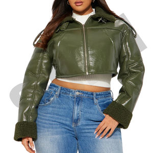 แจ็กเก็ตหนังครอปสลิมฟิตสำหรับผู้หญิงเสื้อแจ็คเก็ตแบบมีซิปมีสายรัดกระเป๋าสำหรับฤดูหนาวสไตล์เมือง - Product Image 6