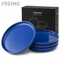 Ensemble d'assiettes de luxe en céramique émaillée bleu roi - Vaisselle ronde en porcelaine écologique pour hôtels et restaurants - En stock