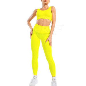 Conjunto de Yoga de 2 piezas para mujer con tela elástica para comodidad y rendimiento Conjunto de Yoga de cintura alta para mujer y mallas con sujetador a juego - Product Image 1