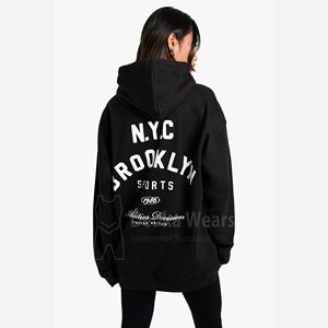 OEM 350 GSM sweats à capuche personnalisés sérigraphiés pour femmes en coton polaire avec impression de haute qualité lavage à l'acide sweats à capuche - Product Image 2