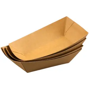 Brown White Disposable kraft paper Restaurant Party Snack Boat fast food paper holder tray for Nachos, Tacos or BBQ