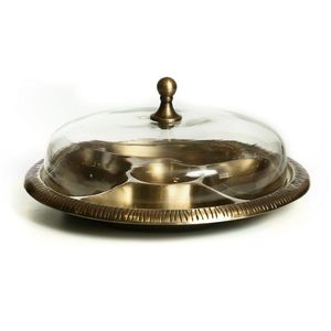 ถาดโชว์ผลไม้แห้งสุดหรูชุบทองทรงกลมพร้อมโดมแก้วและฝาโลหะออกแบบโลโก้ได้ตามต้องการ - Product Image 1
