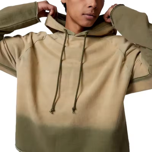 Ropa nueva de Otoño de lujo dobladillo cortado Sudadera con capucha de gran tamaño en blanco 450 Gsm French Terry Cropped Raw Hem Sun Fade Hoodies - Product Image 3