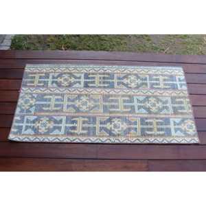 Alfombra Vintage de 2x3.9 pies, Alfombra Turca, Alfombra de Lana con Diseño Floral Azul - Product Image 1