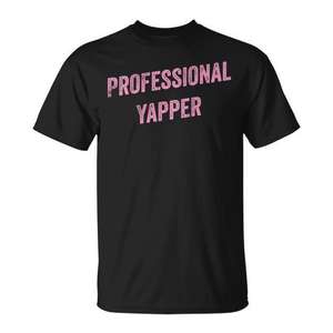 T-shirt professionnel Yapper noir avec texte rose, vêtements décontractés pour femmes - Product Image 1