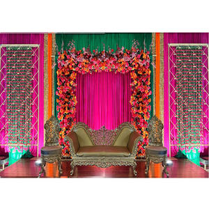 Sofá nupcial de estilo boda pakistaní con sillas, gran sofá con sillas nupcial de boda hindú, impresionante sofá de trono de escenario de boda - Product Image 1