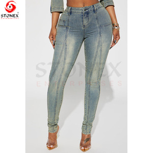 2023 Women's Streetwear Solid Washed <b>Denim</b> Two-Piece Jeans Top Set Breathable High Street Teenagers High Quality Low MOQ 20pcs - Product Image 4