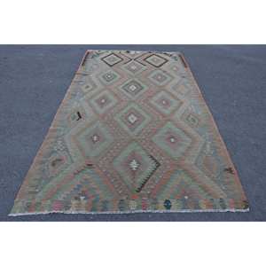 Alfombra de lana turca Vintage 5,5X9,8 pies área grande verde naranja Patchwork rectángulo pasillo patrón 10mm látex para decoración de habitación - Product Image 1