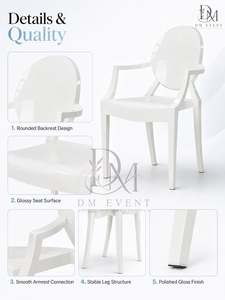 Sillón Moderno de Resina Blanca, Moldeado en una Sola Pieza, para Bodas, Eventos y Banquetes, Proveedor Mayorista Comercial - Product Image 2