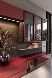 Modern Luxury Red Lacquer Living Room <b>Wall</b> <b>Unit</b> Italian Style Modular TV Stand Cabinet with Glass Display Showcase - Product Image 2