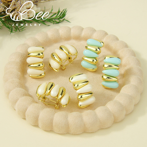 New Arrivals <b>Blue</b> Resin 14K Gold Plated Luxury <b>Stud</b> <b>Earrings</b> Fashion Unique Boho Huggie <b>Earring</b> For Women - Product Image 3