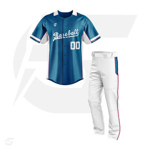 Camiseta de béisbol con botones completos para hombre, camiseta con logotipo de equipo personalizado, uniformes de béisbol baratos a rayas azules hechos en Pakistán - Product Image 1