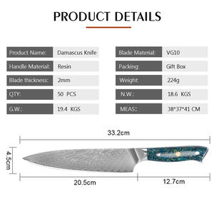 Venta al por mayor personalizado OEM ODM Cubiertos de fábrica profesional mango de resina azul de acero de Damasco cuchillo de cocina cuchillo de Chef japonés - Product Image 2
