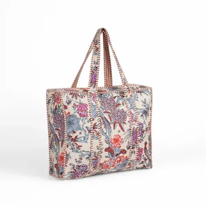 Sac fourre-tout en coton matelassé fait à la main pour femmes motif géométrique imprimé à rayures de tigre poche à rayures blanches pliable pour faire du shopping - Product Image 5