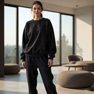 Women Winter Hooded Solid Eco-Friendly 400g <b>1</b>/4 <b>Zip</b>-Up Tracksuit Casual Heavyweight Long Sleeve <b>Sweatshirts</b> and Sweatpants - Product Image 2