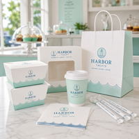 Ensemble d'emballages personnalisés AT PACK pour les boutiques de crème glacée avec des sacs en papier, des gobelets à café, des serviettes et des pailles pour les boutiques de crème glacée