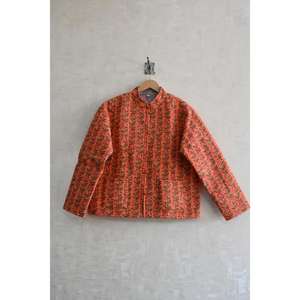 Chaqueta de Algodón Acolchada Reversible Hecha a Mano para Mujer, Estampado Floral en Bloques, Manga Larga, Abrigo Informal Cálido y Ecológico - Product Image 1