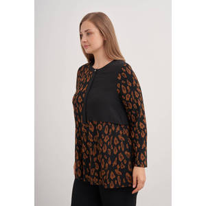 Blusa de Punto con Estampado de Leopardo para Mujer, Estilo Vintage, con Encaje, Informal - Product Image 2