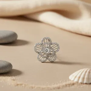 Pendientes de plata 925 con forma de flor para mujer, con diamante redondo simulado, joyería de lujo para boda - Product Image 1