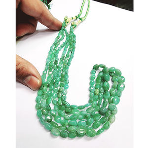 Collar de Cuentas de Esmeralda Natural Ovalada Lisa de 11 Hilos, 925 Ct, Lote Iroc Sales, 17 Pulgadas de Largo, Cuentas de Piedras Preciosas de Esmeralda Verde - Product Image 3