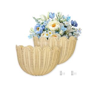 ตะกร้าหวายติดผนังทำมือ, กระถางตกแต่งขอบหยักสำหรับตกแต่งภายใน Viettimecraft ขายส่ง - Product Image 3