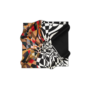 Luxury Digital Printed Satin Scarf with Geometric Logo Pattern Black and White Square - Product Image 1