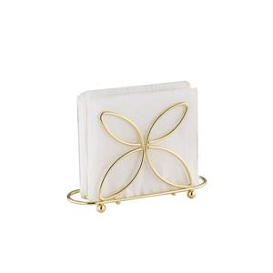 Porte-serviettes de luxe en métal doré de qualité supérieure Porte-mouchoirs Design élégant Porte-serviettes avec base en bois Organisateur de serviettes à bas prix - Product Image 4