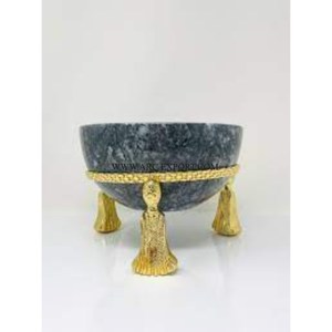 Bol de mélange de nourriture en marbre attrayant nouvellement arrivé avec support en laiton en métal plaqué or de concepteur d'art moderne pour bols de cuisine - Product Image 1