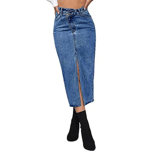 Long Solid Pattern Maxi-Length Denim Jeans Skirts for Women Y2K Style Straight Silhouette Plus Size for Summer Autumn Waist - Product Image 3
