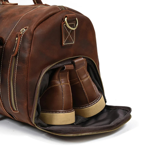 Genuine Leather Foldable Portable Weekender <b>Duffel</b> <b>Bag</b> with Zipper Closure Large Capacity Waterproof Detachable Strap for Travel - Product Image 4