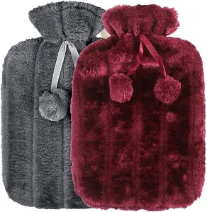 Hot-selling Hot Water Bottle With Faux Fur Cover 2L Natural Rubber Hot Water Bag Kruik