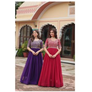 Diseñador indio de Bollywood Zari Bordado Secuencia Trabajo Faux Blooming Vestido Elegante Vestido de cuello redondo Vestido de lujo con medias mangas - Product Image 1