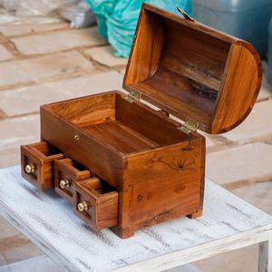 Caja de Joyería de Madera Hecha a Mano para Mujer, Estilo Vintage, Organizador de Bisutería y Collares con Almacenamiento de Terciopelo, Regalo Único por HF CRAFTS - Product Image 1