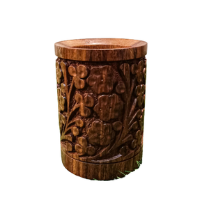 Portalápices Redondo de Madera Ecológico Premium y Organizador de Escritorio con Diseño de Arte Popular, Artesanía en Madera SUAZ - Product Image 3