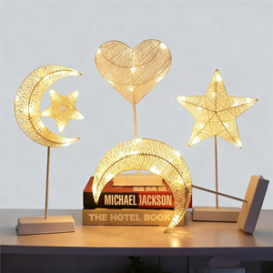 Pafu luna stella Ramadan lampada da scrivania luci di natale <span class=keywords><strong>notte</strong></span> gabbia di metallo LED stella <span class=keywords><strong>amore</strong></span> albero LED lampade da tavolo luna stella - Product Image 4