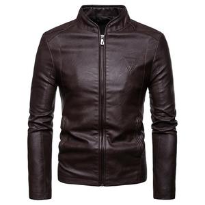 Ropa de calle de color sólido Chaqueta de manga de cuero para hombre Chaqueta de cuero transpirable Chaqueta de cuero cálida de invierno para hombres - Product Image 6